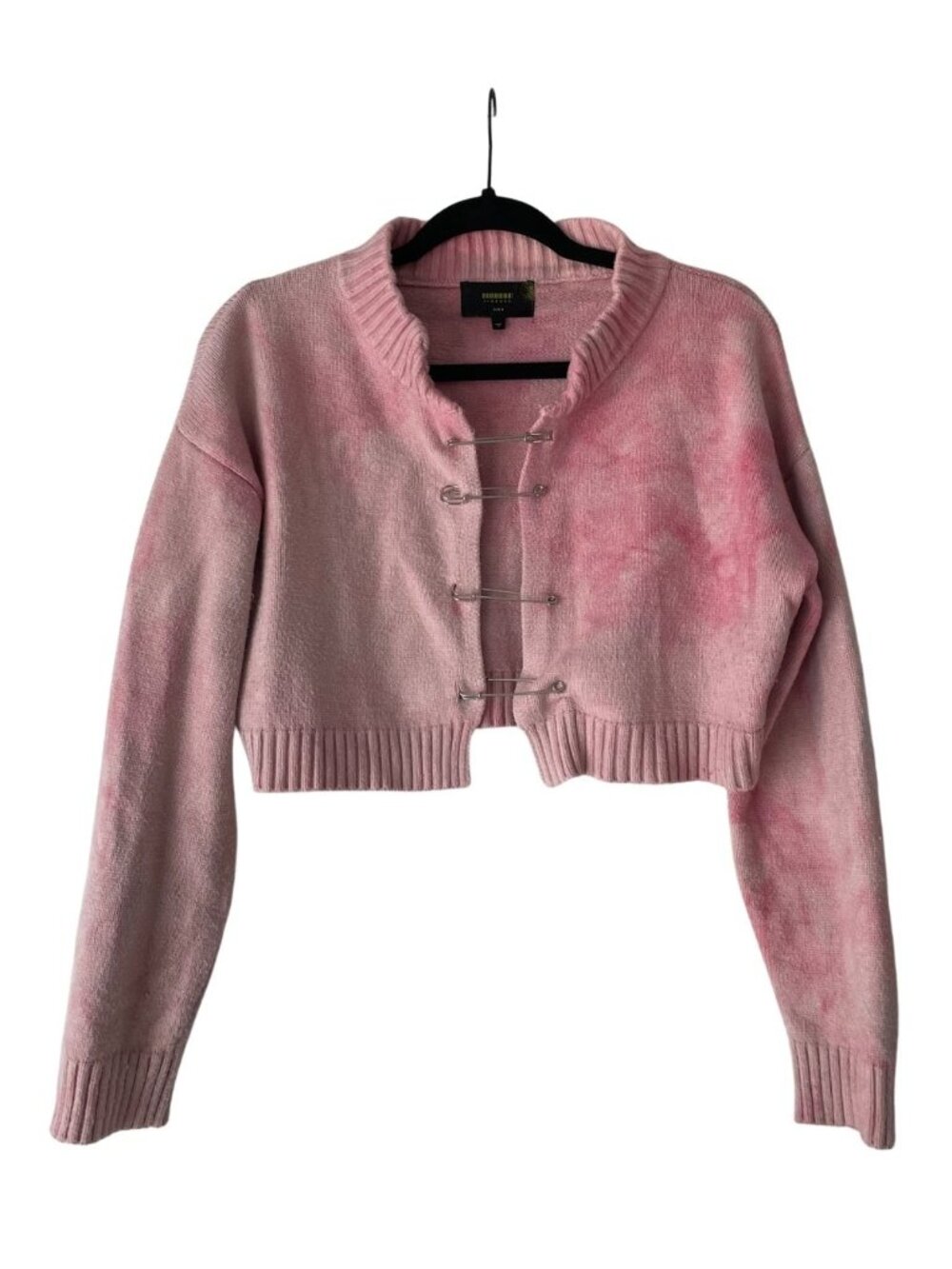 Finesse Safety Pin Cropped Cardigan Pink Tie-Dye S